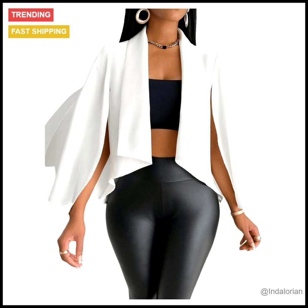 Cape Sleeve Cropped Blazer Elegant Trendy Open Front Slim Fit Cardigan Coat